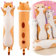 Игрушка подушка Кот Батон, плюшевая антистресс обнимашка DOLL 1498 на молнии, серый/рыжий 50