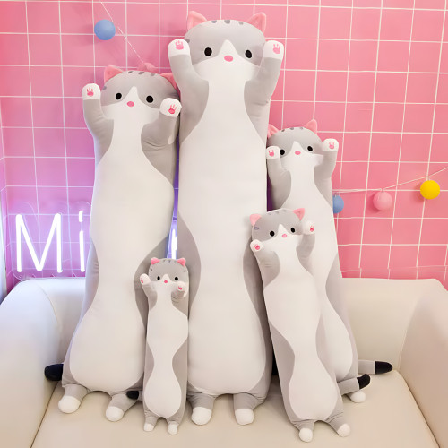 Игрушка подушка Кот Батон, плюшевая антистресс обнимашка DOLL 1498 на молнии, серый/рыжий 90 - фото 8