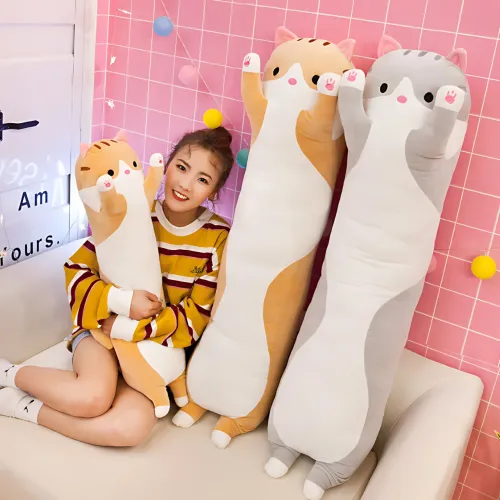 Іграшка подушка Кіт Батон, плюшева антистрес-обіймашка DOLL 1498 на блискавці, сірий/рудий 90 - фото 3