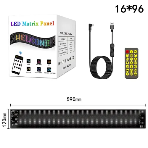 Светодиодный гибкий дисплей ART-0567, RGB, Bluetooth, пульт, Type-C, водонепроницаемый, 59.5×12 см - фото 8