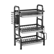 Сушарка для посуду 3-рівня Bowl Rack, настільна/над мийкою, сталь + пластик, стік для води