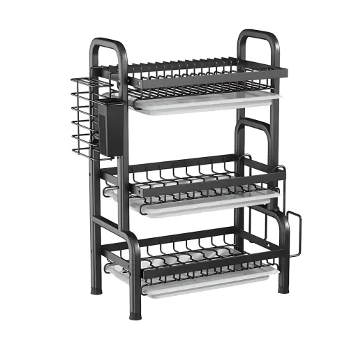 Сушарка для посуду 3-рівня Bowl Rack, настільна/над мийкою, сталь + пластик, стік для води - фото 2