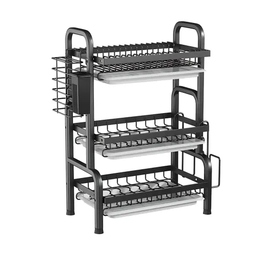 Сушарка для посуду 3-рівня Bowl Rack, настільна/над мийкою, сталь + пластик, стік для води - фото 2