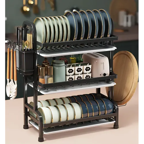Сушарка для посуду 3-рівня Bowl Rack, настільна/над мийкою, сталь + пластик, стік для води - фото 14