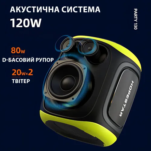 Бездротова Bluetooth-колонка Hopestar Party 130, 120 Вт, 22000 мА·год, 2 мікрофони, караоке, TWS, LED, IPX5 Білий - фото 3