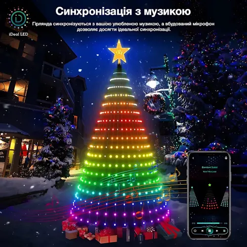 Гірлянда SMART 10 ліній × 2 м, світлодіодне святкове освітлення, керування через APP, LED, Bluetooth - фото 9