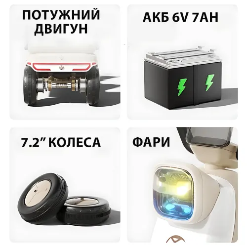 Дитячий електроскутер CORGI RideTwin 3-колісний, двомісний, з АКБ 6V 7AH, світлом і музикою, до 30 кг - фото 4