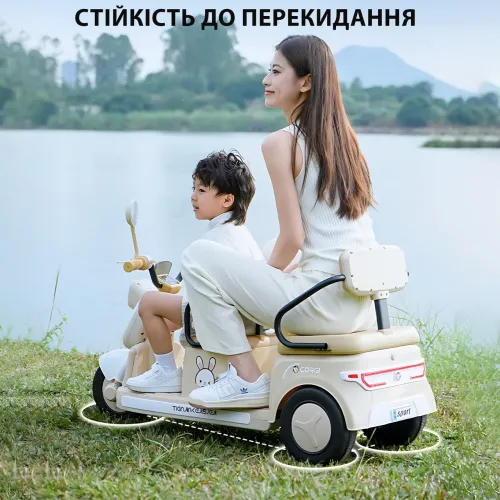 Дитячий електроскутер CORGI RideTwin 3-колісний, двомісний, з АКБ 6V 7AH, світлом і музикою, до 30 кг - фото 8