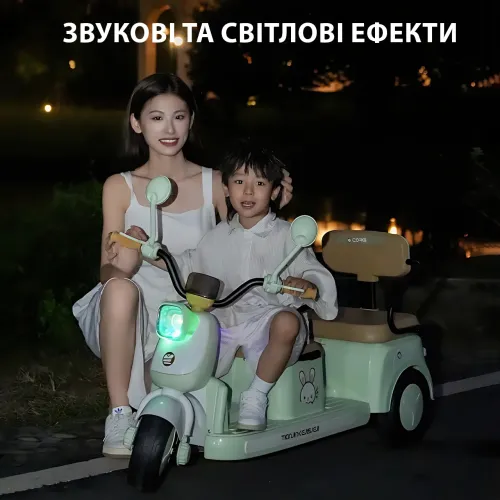 Дитячий електроскутер CORGI RideTwin 3-колісний, двомісний, з АКБ 6V 7AH, світлом і музикою, до 30 кг - фото 9