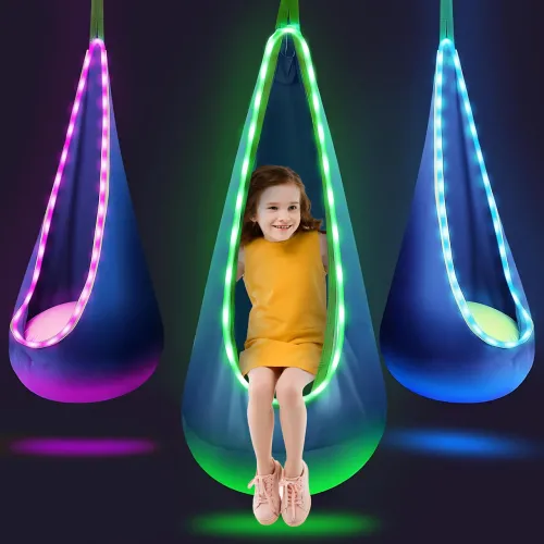Дитяче підвісне крісло-груша з LED-підсвіткою, для дому та вулиці, знімна подушка, 3 кольори, до 200 кг - фото 7