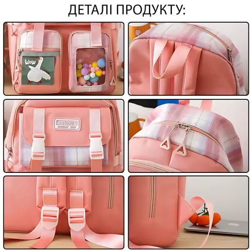 Шкільний набір 5 в 1 Каченя і Кулі MFG-2-618: рюкзак, сумка, пенал, клатч і мішечок Рожевий - фото 8