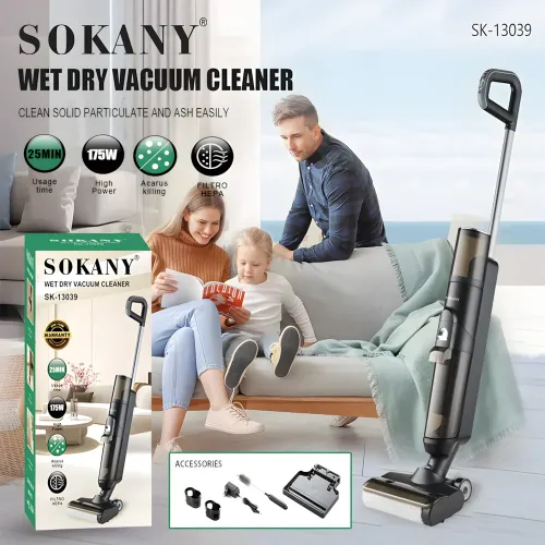 Пилосос SOKANY SK-13039, акумуляторний вертикальний для сухого та вологого прибирання, 175 Вт, HEPA-фільтр, чорний - фото 8