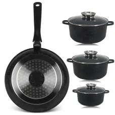 Набір посуду Top Kitchen TK00076, 7 предметів — каструлі з мармуровим антипригарним покриттям, алюміній, скло