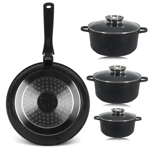 Набір посуду Top Kitchen TK00076, 7 предметів — каструлі з мармуровим антипригарним покриттям, алюміній, скло