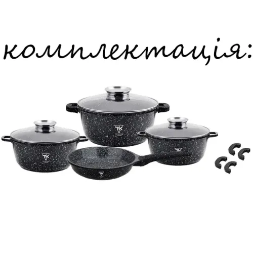 Набор посуды Top Kitchen TK00076, 7 предметов — кастрюли с мраморным антипригарным покрытием, алюминий, стекло - фото 14