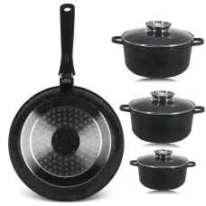 Набір посуду Top Kitchen TK00076, 7 предметів — каструлі з мармуровим антипригарним покриттям, алюміній, скло