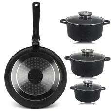 Набір посуду Top Kitchen TK00076, 7 предметів — каструлі з мармуровим антипригарним покриттям, алюміній, скло