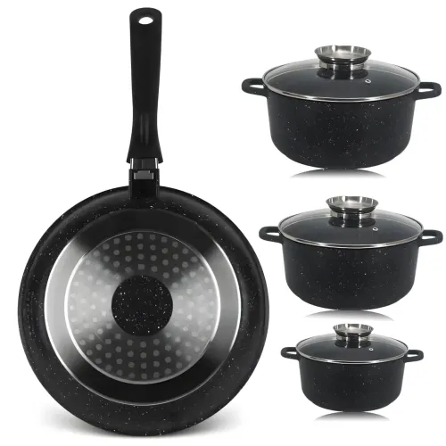Набор посуды Top Kitchen TK00076, 7 предметов — кастрюли с мраморным антипригарным покрытием, алюминий, стекло