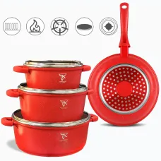 Набір посуду Top Kitchen TK00076, 7 предметів — каструлі з мармуровим антипригарним покриттям, алюміній, скло Червоний