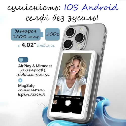 Fotorgear X40 Magnetic Selfie Screen, магнітний OLED-екран із динаміками для задньої панелі телефона для селфі - фото 3