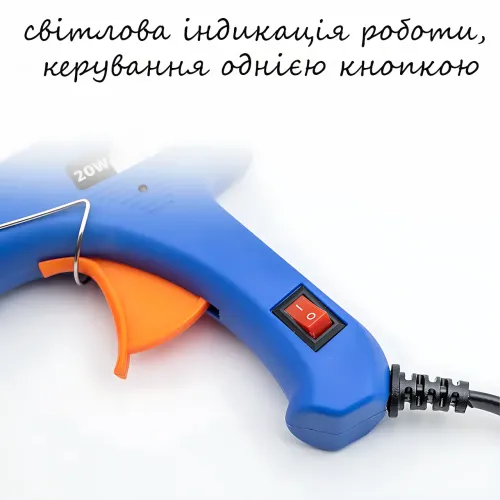 Клейовий пістолет XL-E20, 20 Вт, 7 мм стрижні, термопістолет для рукоділля та ремонту, LED-індикатор, синій - фото 7