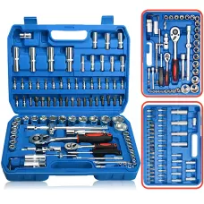 Набір головок ZHONGXIN 94 предмети 1/4 і 1/2 DR, Torx, хром-ванадій, тріскачки, біти, свічкові головки, синій