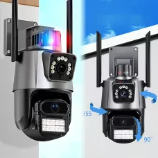 Wi-Fi IP камера P11, 3+3 Мп, PTZ, двойной объектив, ночное видение, сигнализация, автоотслеживание, IP66, SD