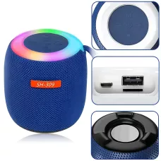 Портативна Bluetooth-колонка UKC SH-309, 5 Вт, 800 мА·год, RGB LED-підсвітка, TWS, FM, USB/TF/AUX, Type-C Синій