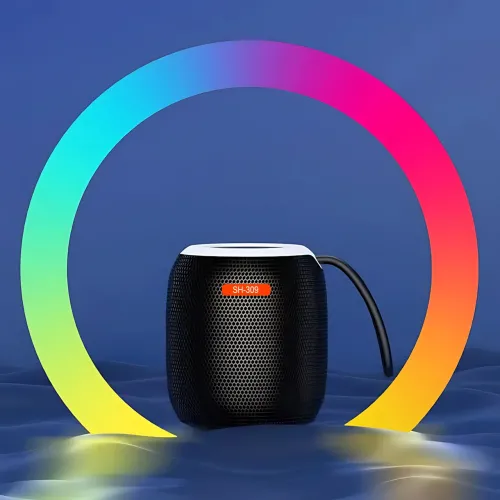 Портативная Bluetooth колонка UKC SH-309, 5 Вт, 800 мА·ч, RGB LED-подсветка, TWS, FM, USB/TF/AUX, Type-C Серебристый - фото 9