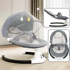 Детская колыбель-качалка электрическая WX-088, с музыкой, Bluetooth, регулировкой спинки, таймером, москитной сеткой, серый