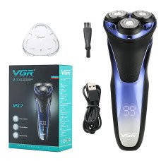 Електробритва VGR V-306, акумуляторна, бездротова, вологозахист IPX7, 3D роторні головки, сухе/вологе гоління, LED-дисплей