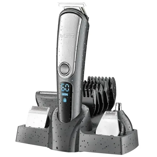 Машинка для стрижки волос/бороды 5в1 VGR V-105, 5 Вт, аккумуляторная с USB-зарядкой, LED-дисплеем, водонепроницаемая, с насадками - фото 3