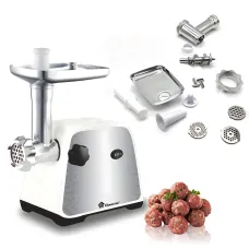 М'ясорубка електрична Domotec MS-2028, 4500 Вт, 3 решітки, насадки для ковбас і кеббе, реверс, захист від перевантаження