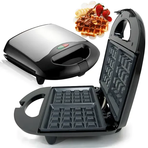 Вафельниця електрична Domotec MS-7705, 1000 Вт, 2 форми, антипригарне покриття, терморегулятор, індикатор готовності
