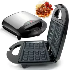 Вафельниця електрична Domotec MS-7705, 1000 Вт, 2 форми, антипригарне покриття, терморегулятор, індикатор готовності