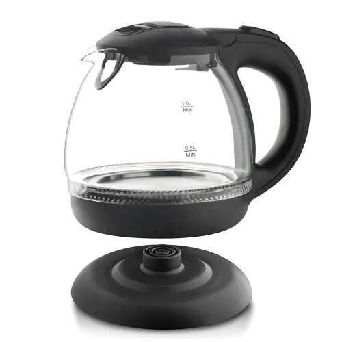 Електрочайник Domotec MS-7910 1 л, 1650 Вт, скляний корпус з LED-підсвіткою, автовимкнення, поворотна база 360°, чорний - фото 2