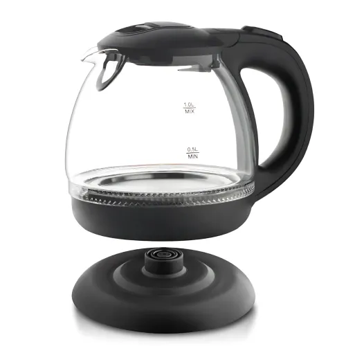 Електрочайник Domotec MS-7910 1 л, 1650 Вт, скляний корпус з LED-підсвіткою, автовимкнення, поворотна база 360°, чорний - фото 2