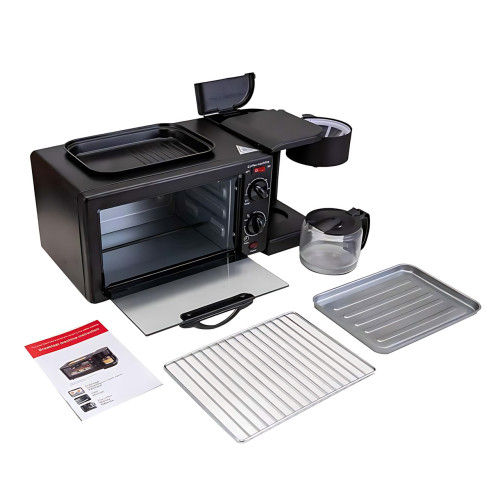 Печь-гриль-кофеварка 3в1 Domotec MS 5308B — минипечь, тостер и кофеварка в одном, 1050 Вт, 7 л, таймер, терморегулятор, черная - фото 2