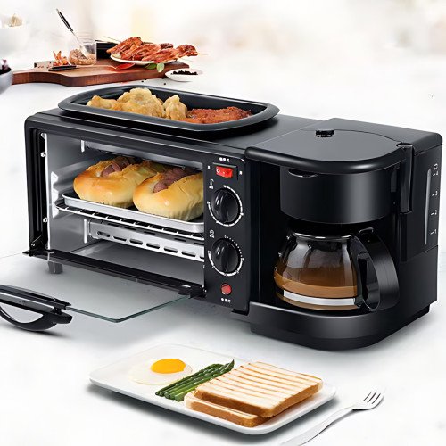 Печь-гриль-кофеварка 3в1 Domotec MS 5308B — минипечь, тостер и кофеварка в одном, 1050 Вт, 7 л, таймер, терморегулятор, черная - фото 5