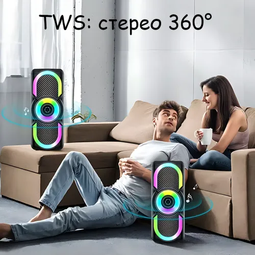 Портативна Bluetooth колонка E-4203 BT — 16 Вт, стереозвук, караоке, FM-радіо, LED-підсвітка, мікрофон, AUX - фото 7