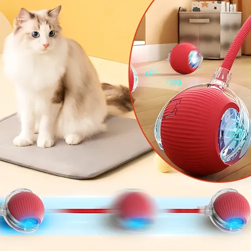 Інтерактивний розумний м'ячик PetGravity — автоколесо 360°, для кішок, з USB-зарядкою і міцним матеріалом, червоний