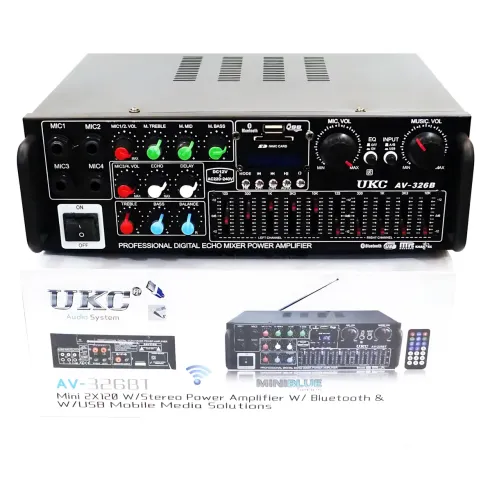 Підсилювач звуку AMP-326BT 300 Вт з Bluetooth, FM-радіо, USB, SD, караоке, еквалайзером і пультом, стереопідсилювач 2×150 Вт - фото 8
