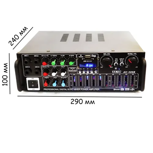 Підсилювач звуку AMP-326BT 300 Вт з Bluetooth, FM-радіо, USB, SD, караоке, еквалайзером і пультом, стереопідсилювач 2×150 Вт - фото 7