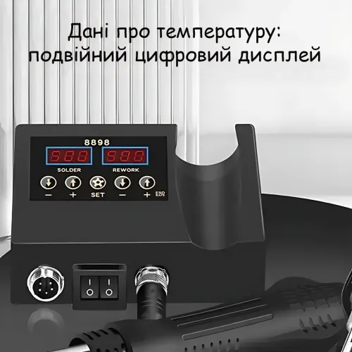 Електрична паяльна станція MA650, 2 в 1, 60 Вт, фен + паяльник, цифровий дисплей, температура 100-500 °C, з насадками - фото 8