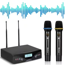 Портативная радиосистема Su-Kam DM-204FX с двумя беспроводными микрофонами, радиомикрофоны с ЖК-дисплеем, до 30 м, S/N