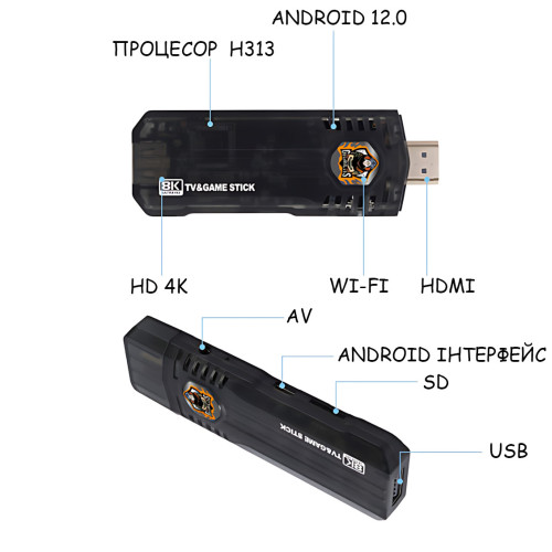 Портативна ігрова консоль TV STICK 5G з Android 12, 4K HDR, 10000+ ігор і 2 бездротові джойстики - фото 2