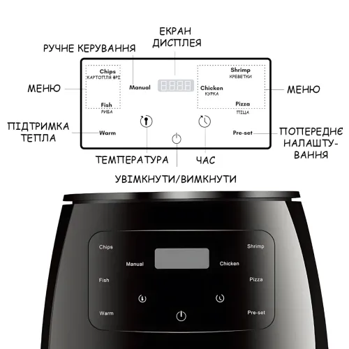 Аерогриль Black S-18 6L AirFryer MA655, 2600 Вт, 6 л, сенсорне керування, 8 програм, антипригарне покриття, аерофритюрниця - фото 6