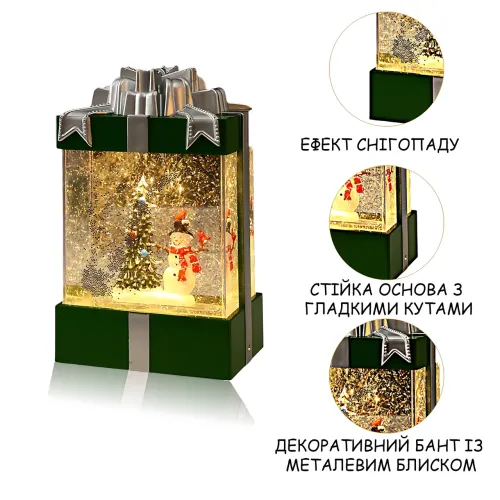 Декоративний ліхтар-сніговик з ефектом снігопаду, підсвіткою й музикою, музична фігурка сніговик 803, 360°, батарейки + USB - фото 7