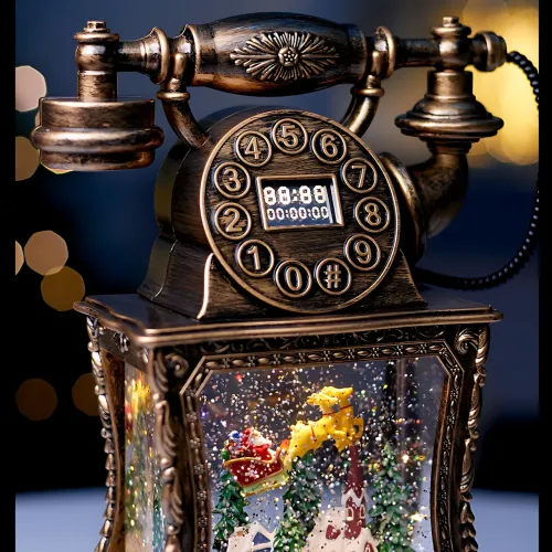 Святковий музичний ліхтар Nostalgic Phone 814, Санта-Клаус у старовинному телефоні, LED-підсвітка, ефект снігу, музика, USB+AAA - фото 4