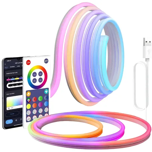 Розумна гнучка неонова стрічка 5 м RGB Smart LED Neon від USB — керування з телефона (Bluetooth), пульт, 200 режимів, IP67 - фото 4
